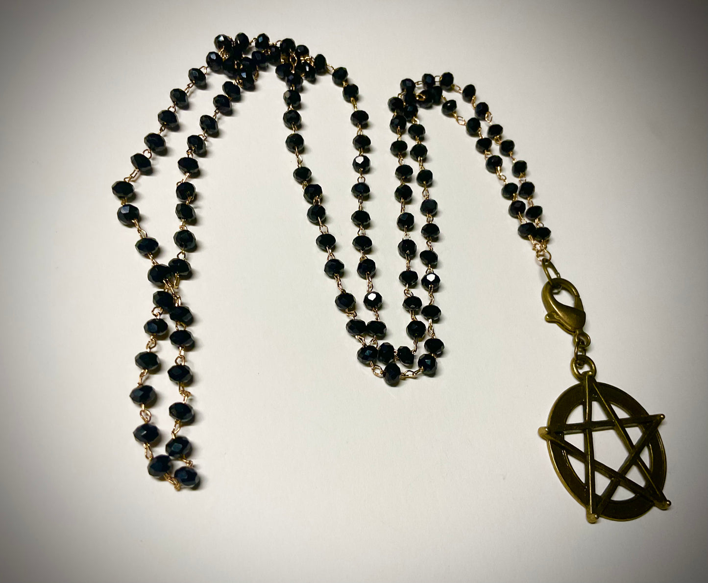 Bronze Tone Pentagram with Extended Points on Beaded Chain