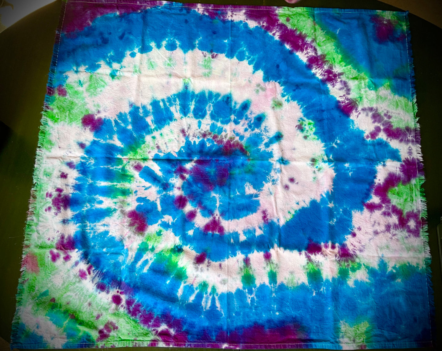 Tie Dye Altar Cloth or Tarot Cloth in Blue Purple and Green