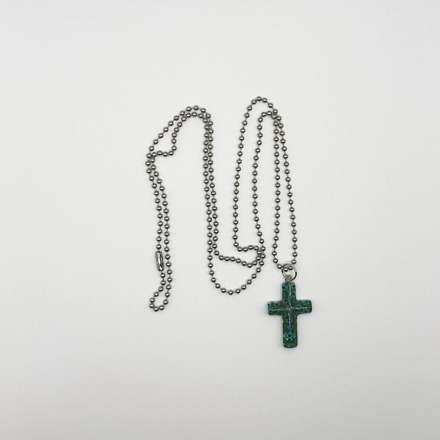 Green and Blue Floral Cross Charm
