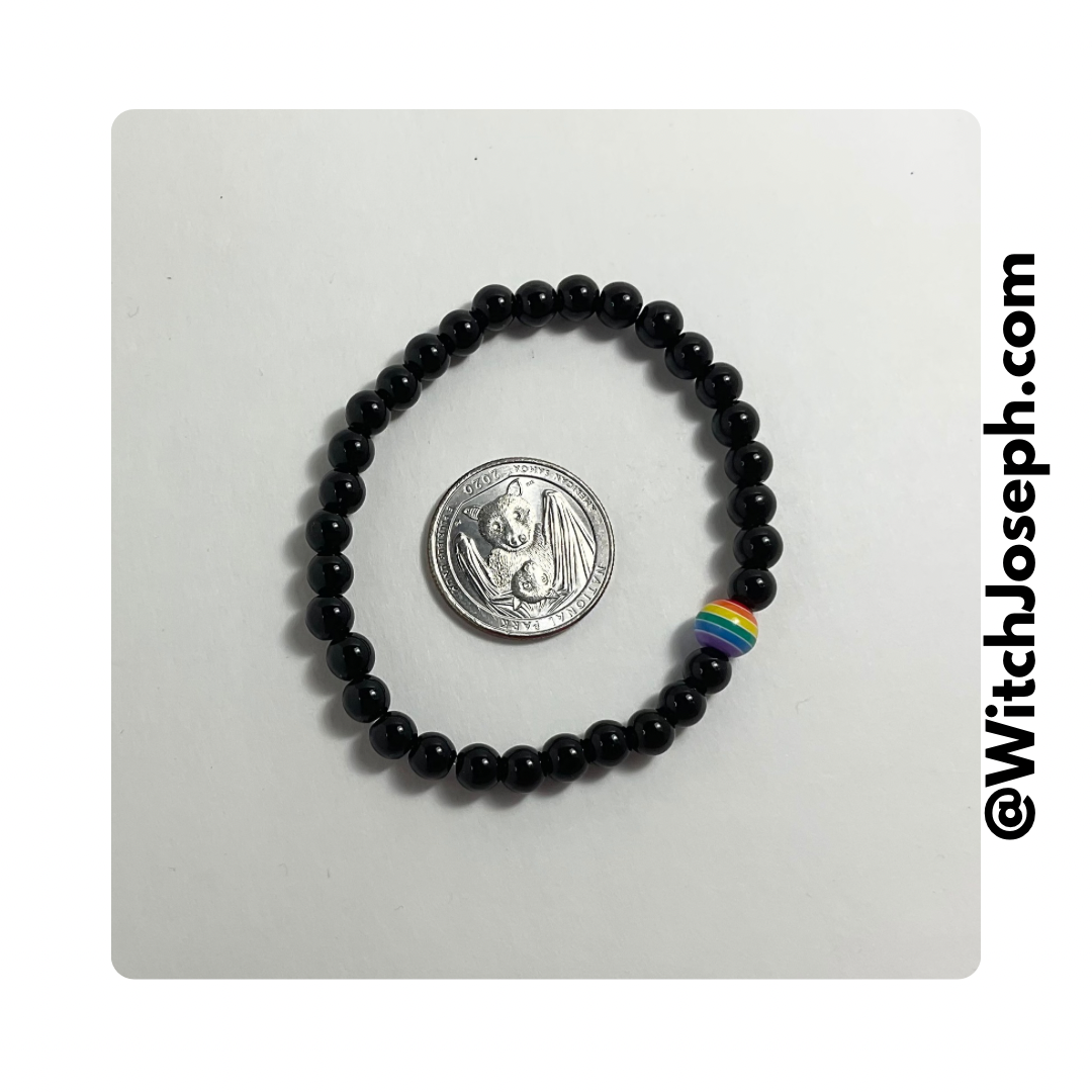 Black Stretch Bracelet with Rainbow Focal