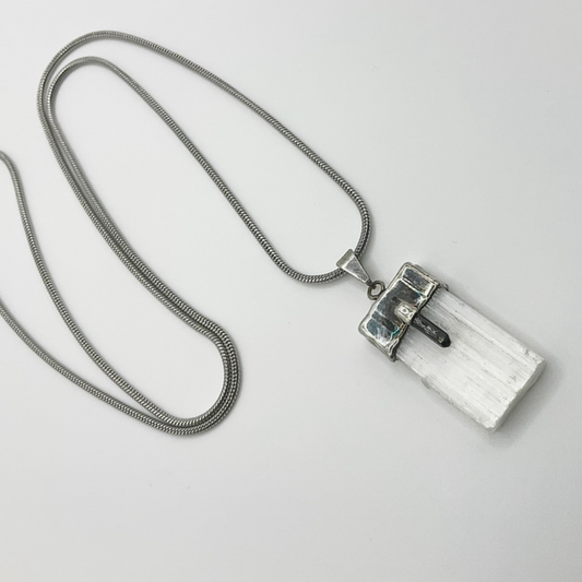 Selenite With Black Tourmaline Amulet