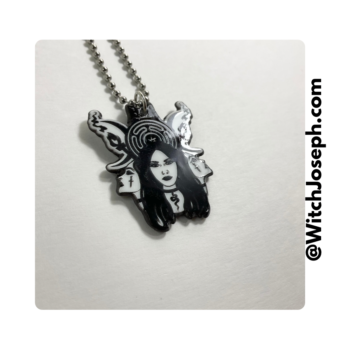 Hekate Triple Goddess Witchy Pendant Charm Necklace