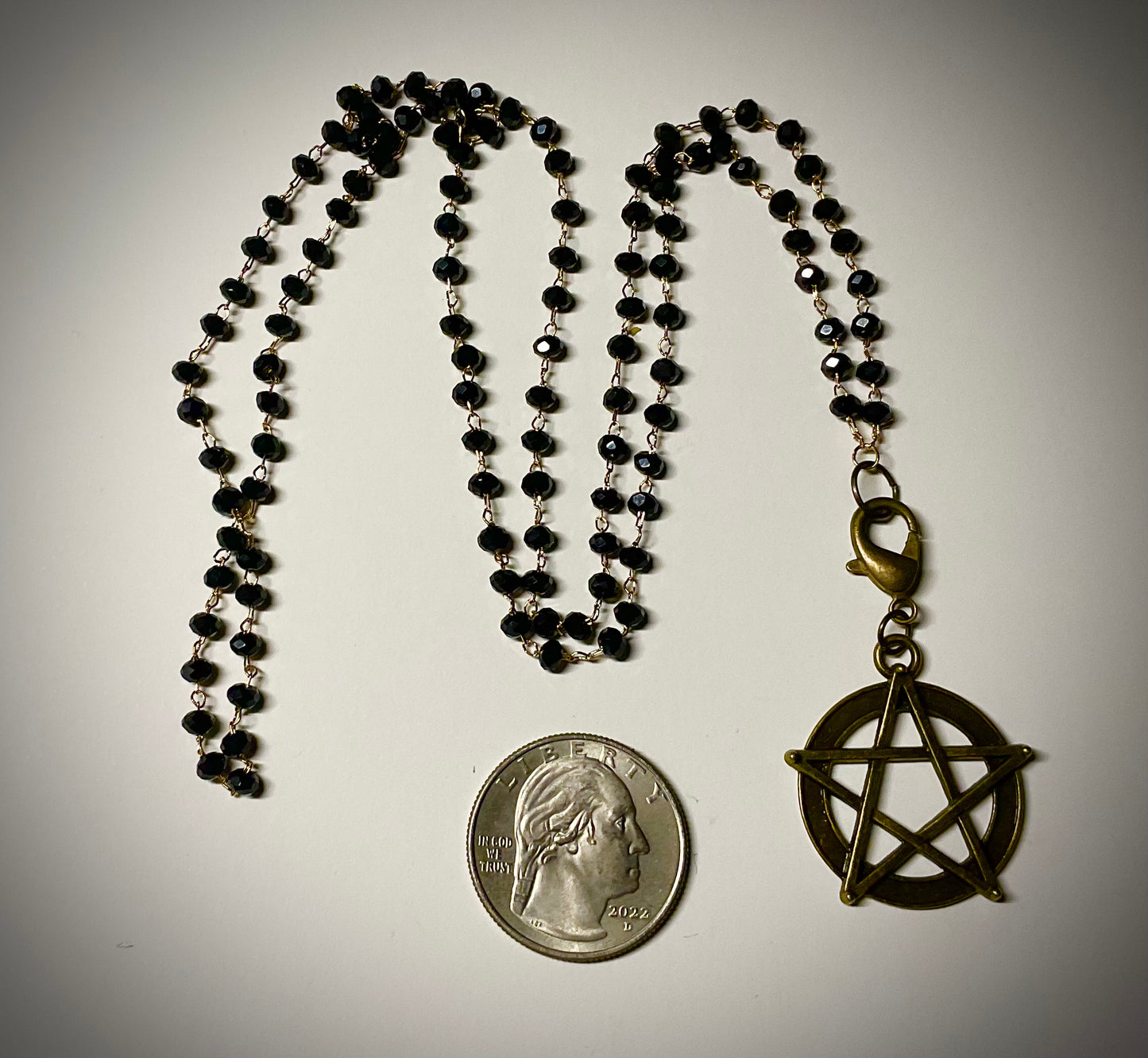 Bronze Tone Pentagram with Extended Points on Beaded Chain
