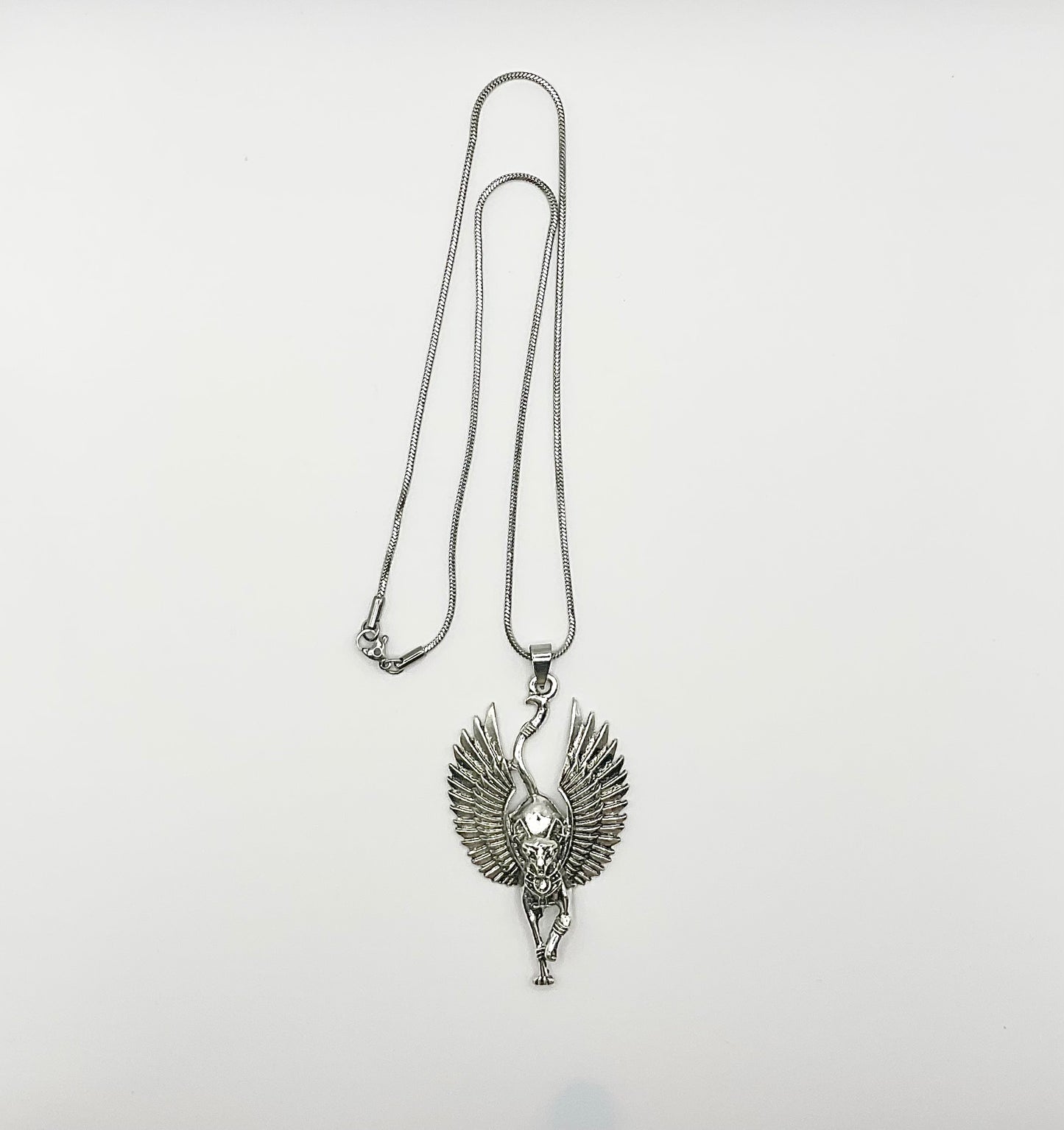 Bastet with Wings Metal Pendant on Stainless Steel Chain