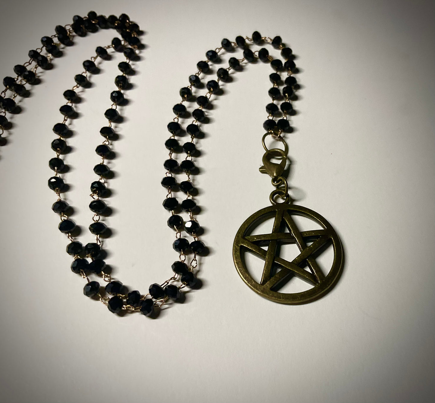 Bronze Tone Pentagram on Beaded Chain