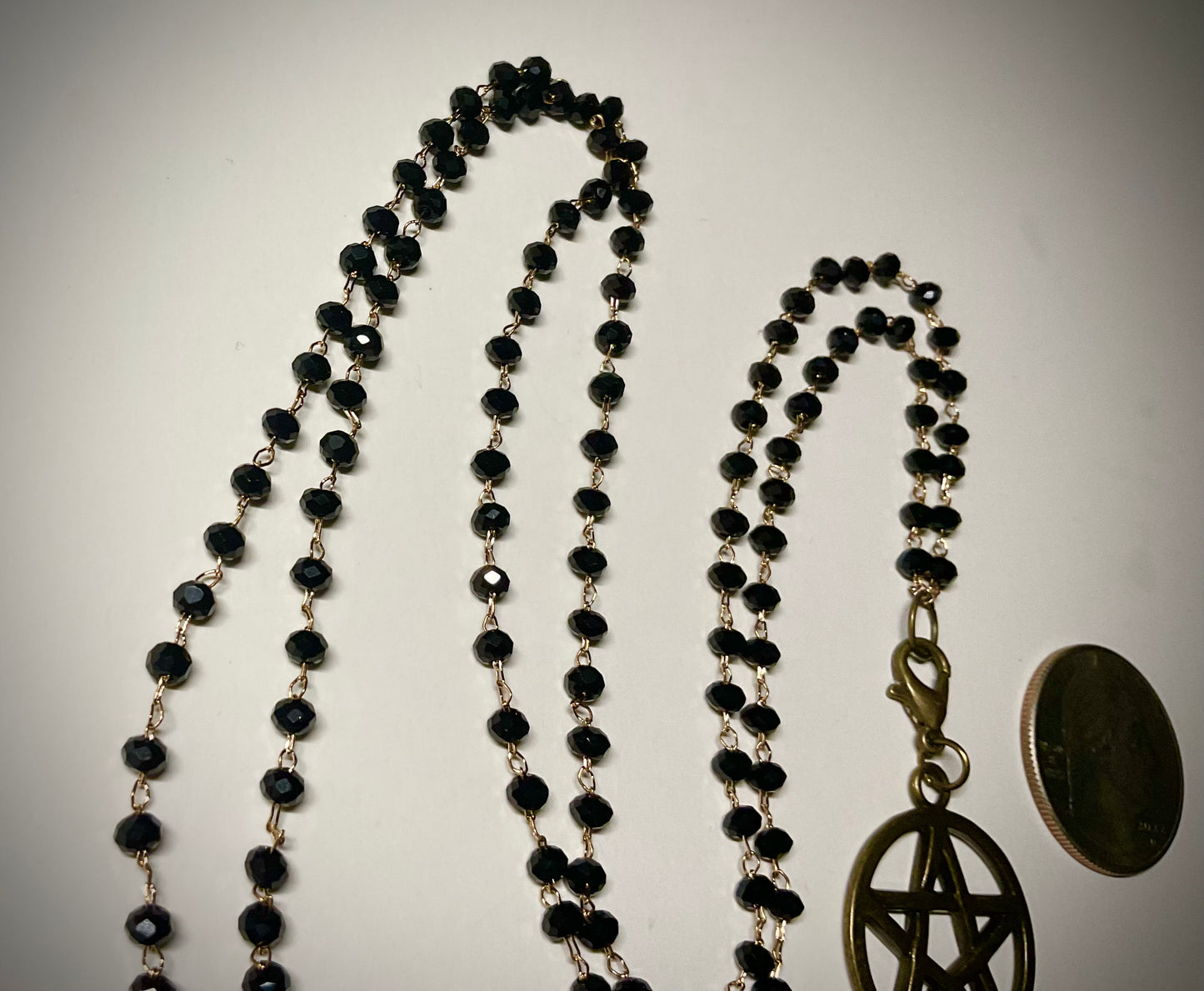 Bronze Tone Pentagram on Beaded Chain