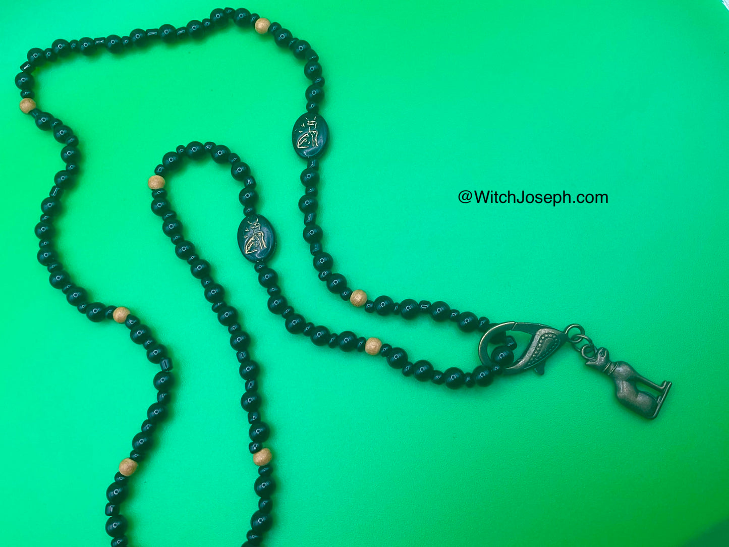 Bastet Talisman with Two Hieroglyphic Czech Beads