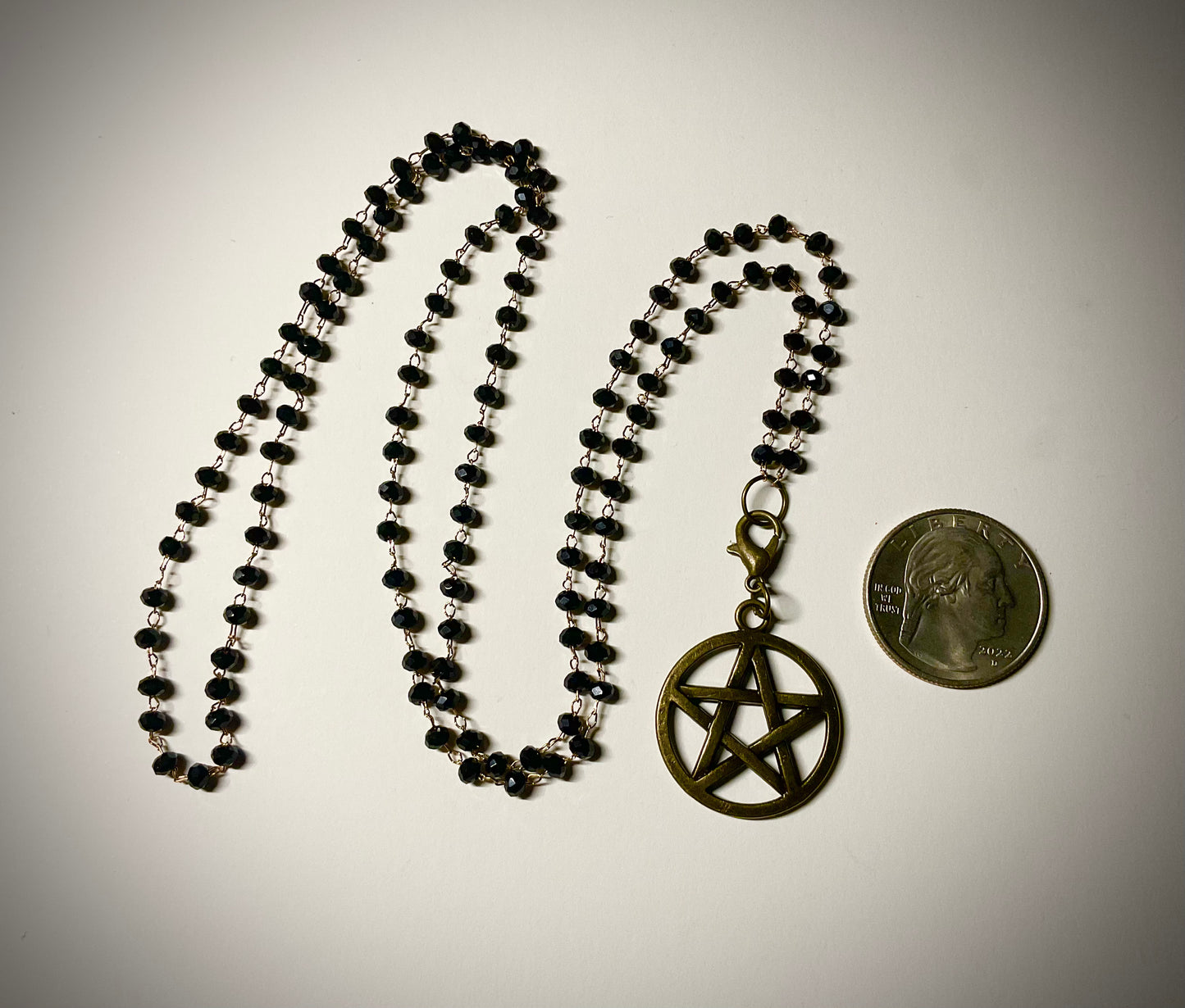 Bronze Tone Pentagram on Beaded Chain