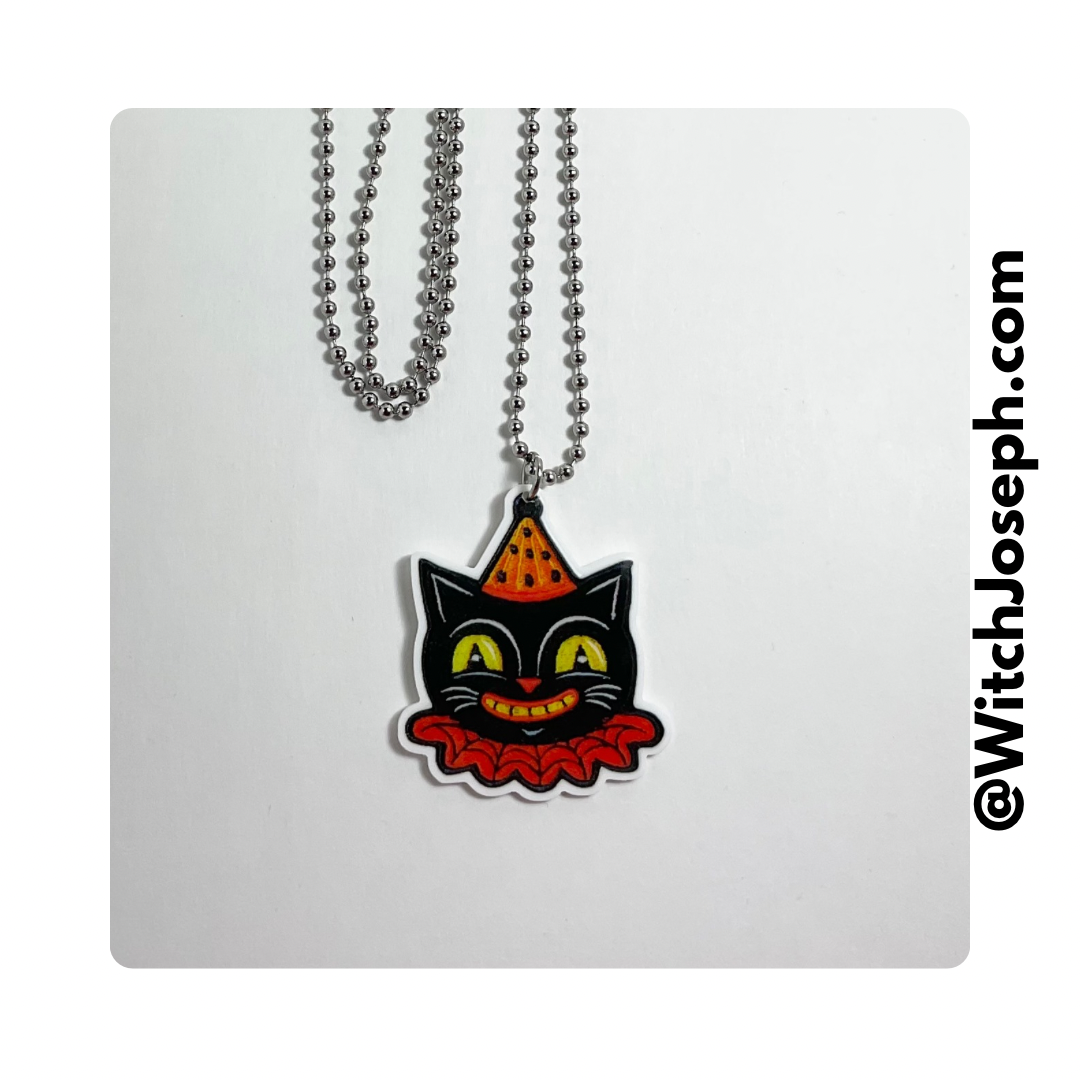 Black Cat in Party Hat and Collar Charm