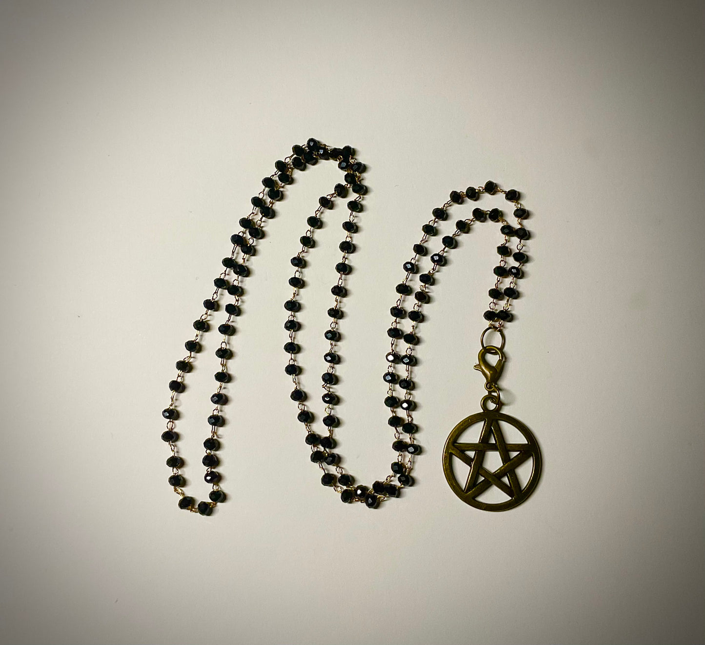 Bronze Tone Pentagram on Beaded Chain