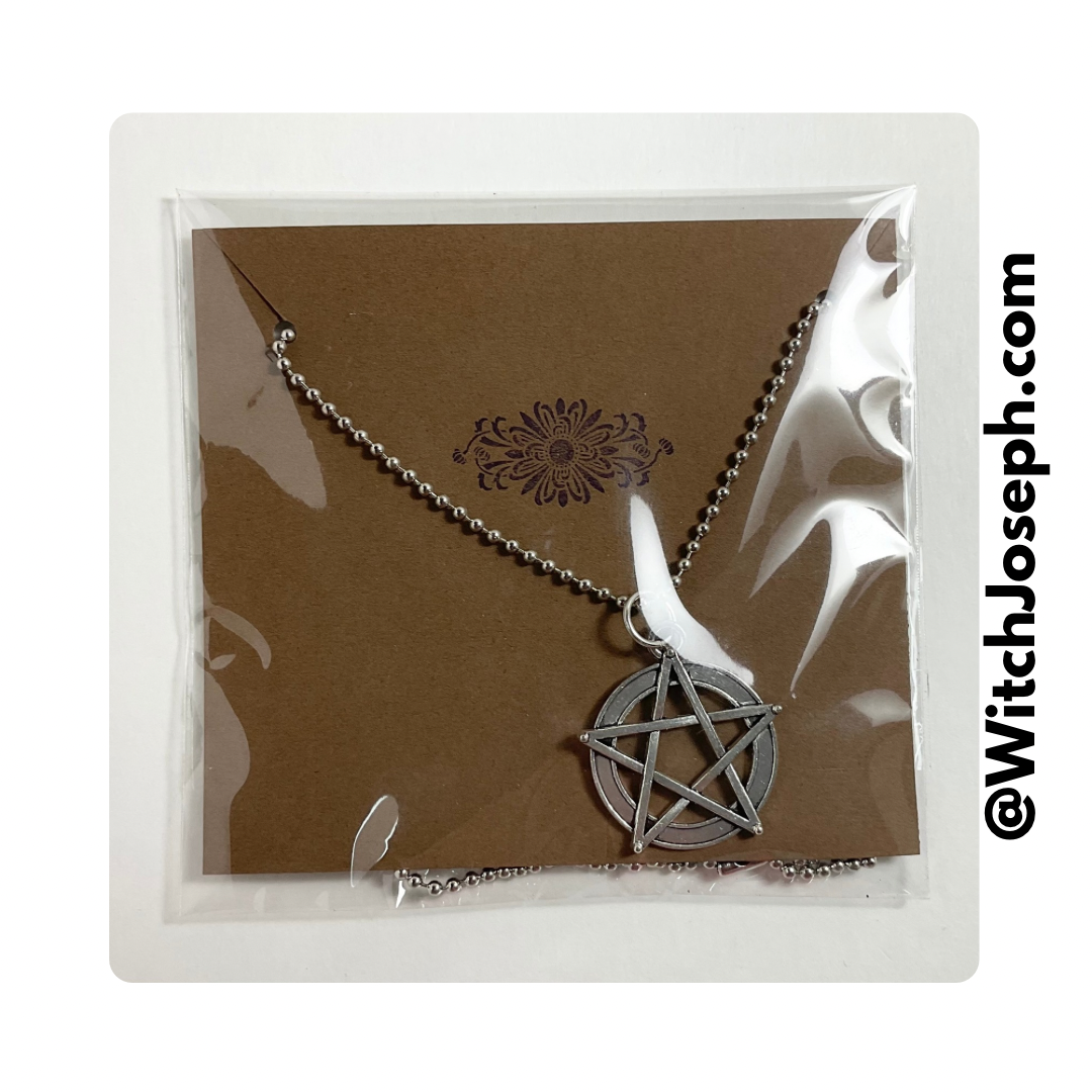 Silver Tone Extended Pentacle Charm Necklace