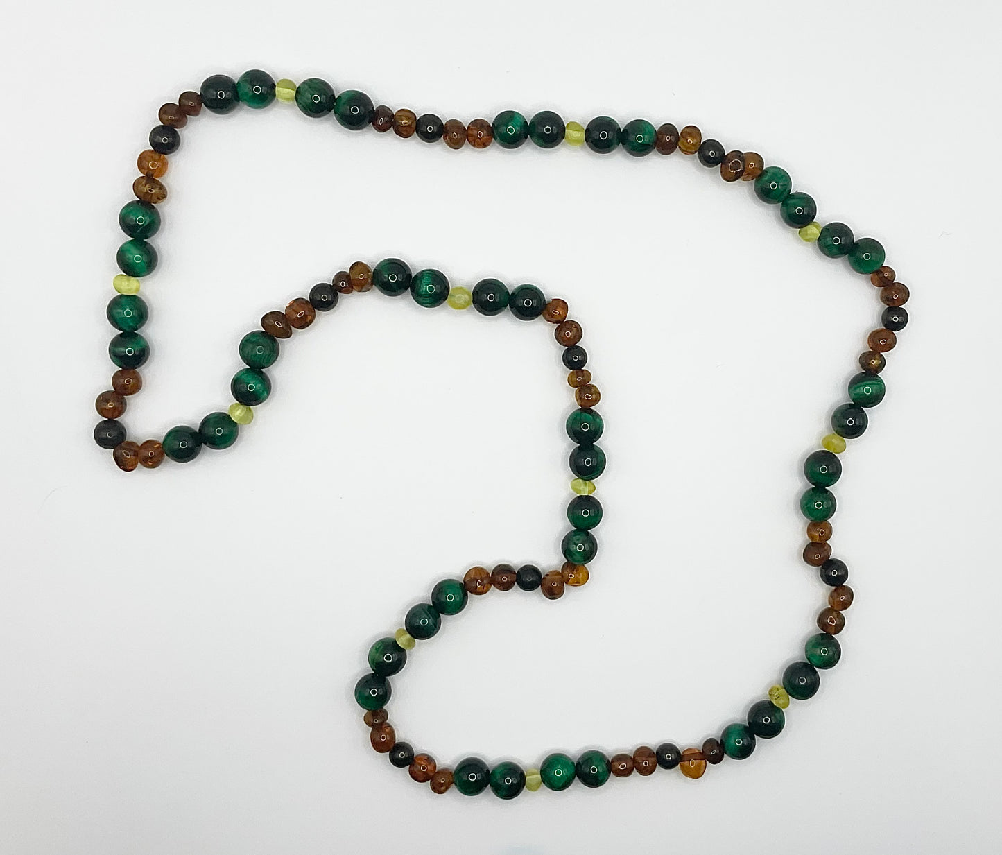 Amber and Jet with Green Tigers Eye Necklace