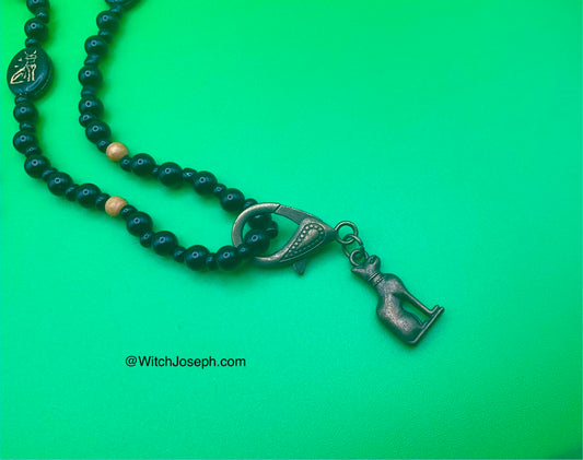 Bastet Talisman with Two Hieroglyphic Czech Beads