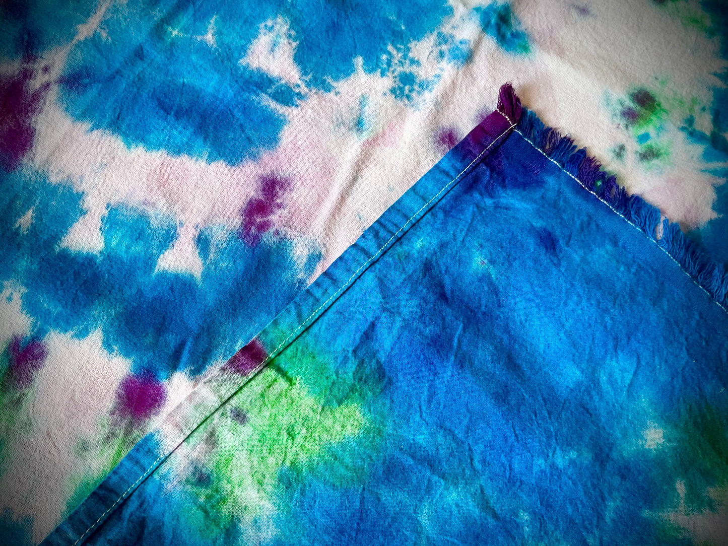 Tie Dye Altar Cloth or Tarot Cloth in Blue Purple and Green