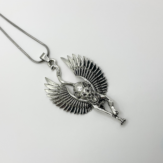 Bastet with Wings Metal Pendant on Stainless Steel Chain