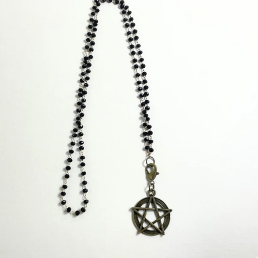 Bronze Tone Pentacle with Extended Points on Beaded Chain