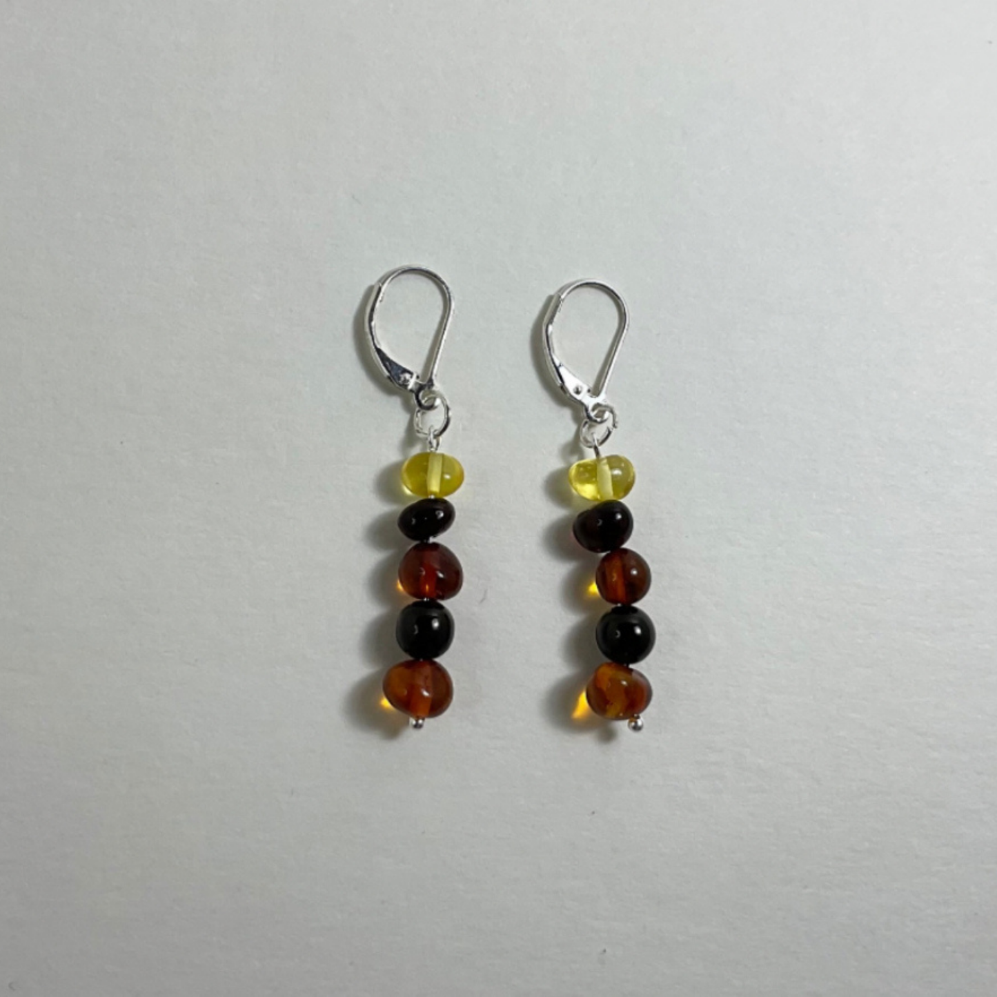 Amber and Jet Dangle Earrings in Sterling