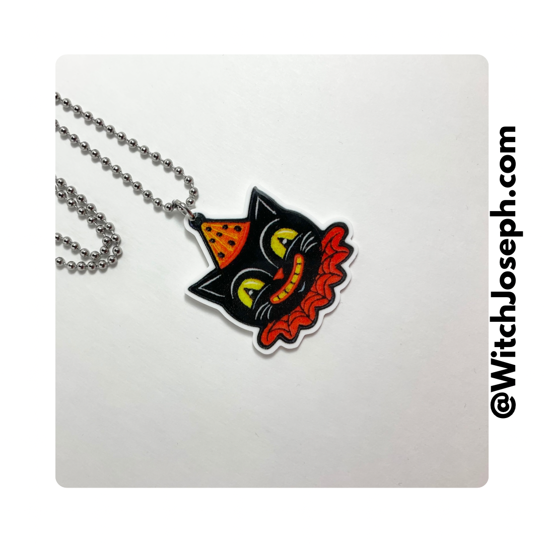 Black Cat in Party Hat and Collar Charm