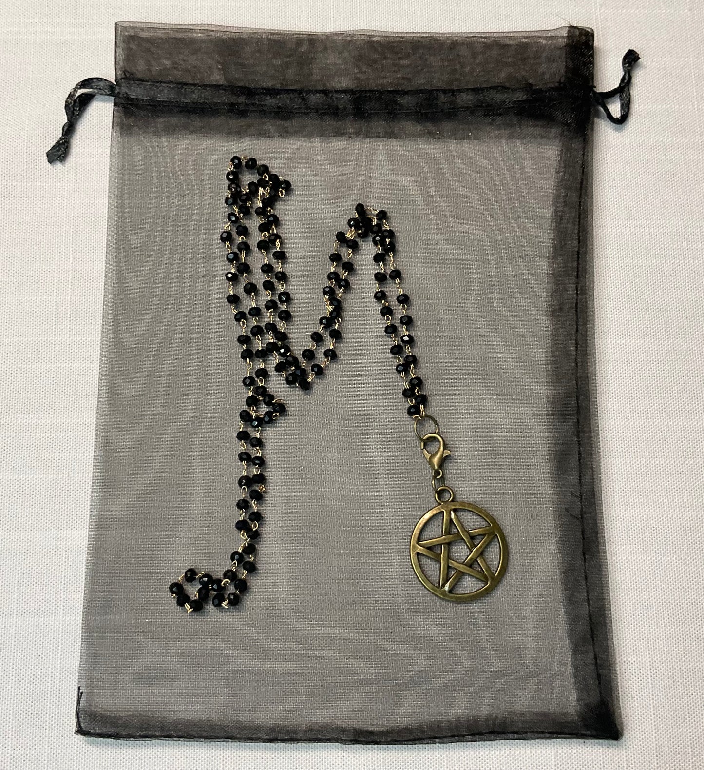 Bronze Tone Pentagram on Beaded Chain