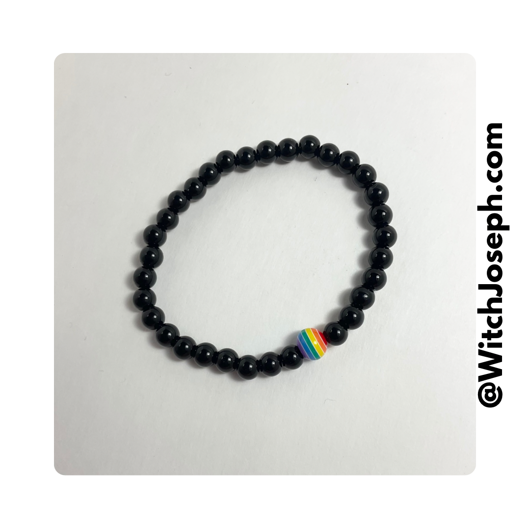 Black Stretch Bracelet with Rainbow Focal