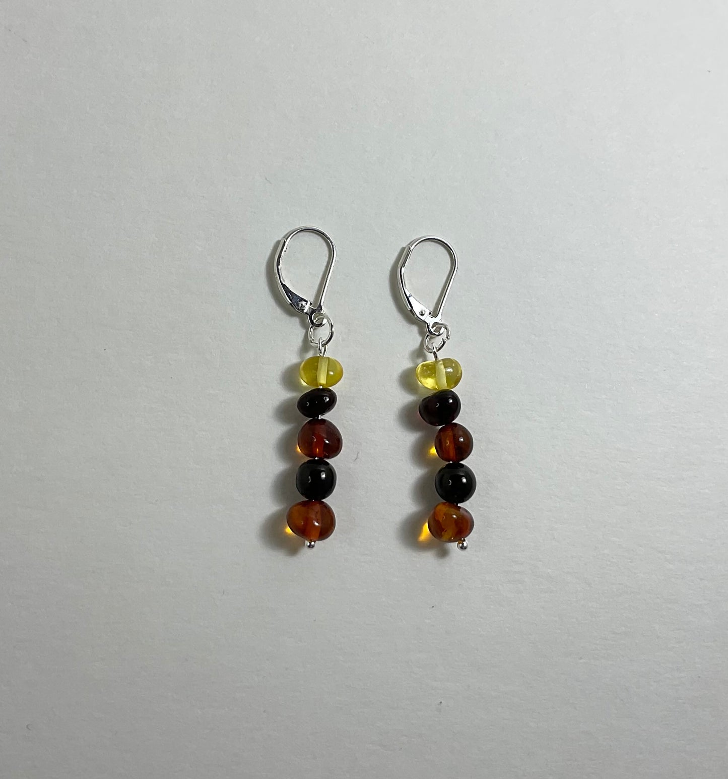 Amber and Jet Dangle Earrings in Sterling