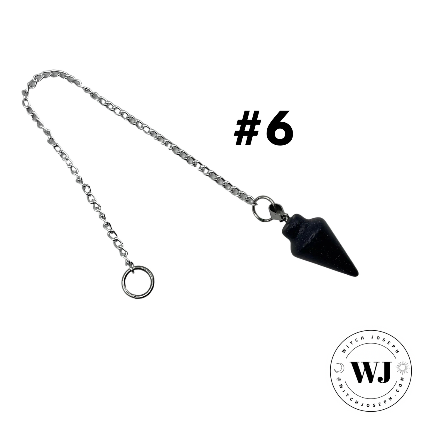 Black Goldstone pendulum on a silver chain with 'WJ' logo in the corner…#6