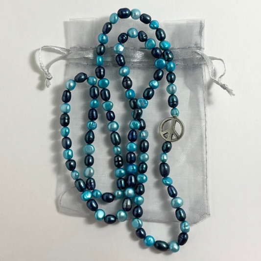 Blue Love Beads with Peace Sign