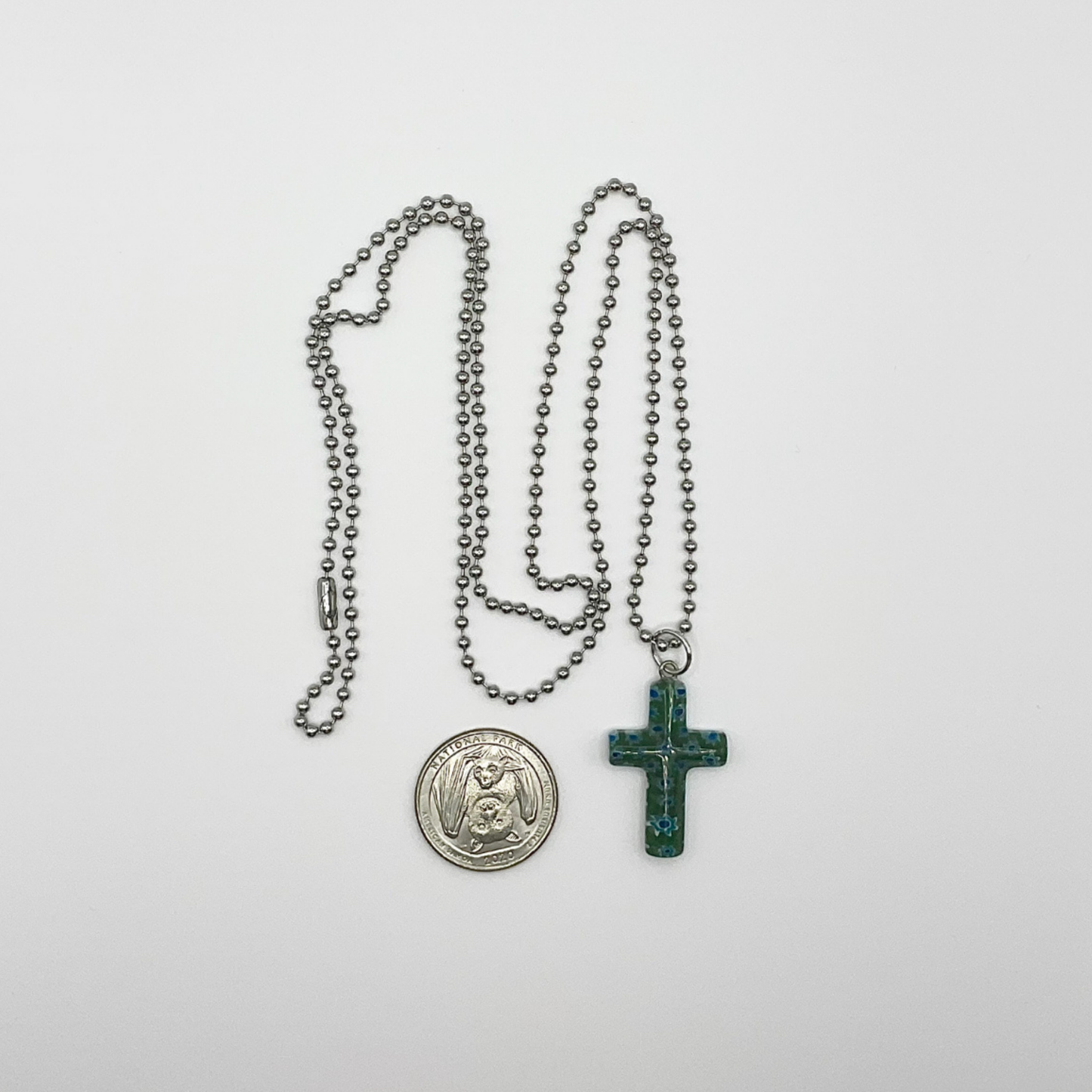 Green and Blue Floral Cross Charm