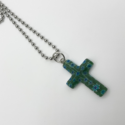 Green and Blue Floral Cross Charm