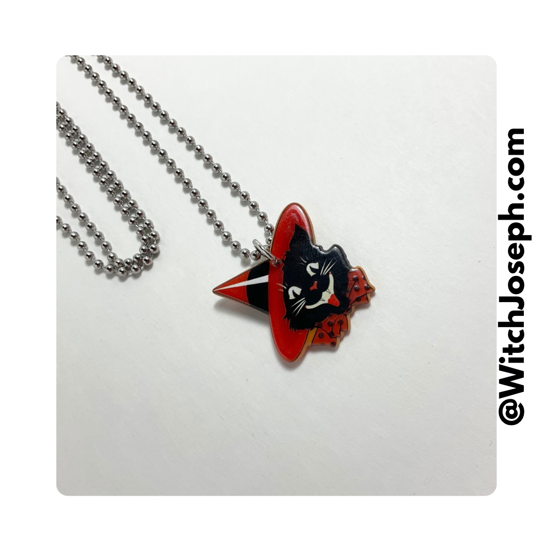 Black Cat in Witch Hat Charm