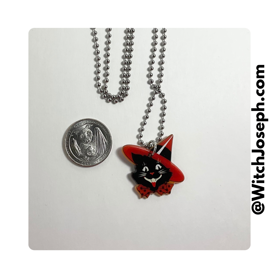 Black Cat in Witch Hat Charm