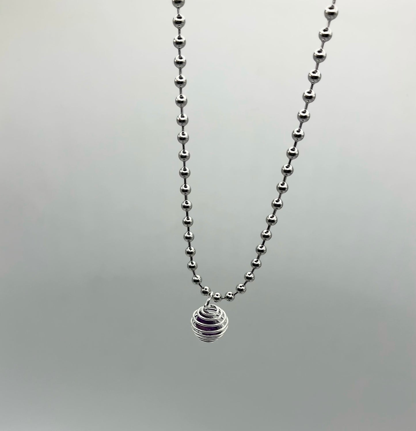Amethyst Crystal Cage Charm Necklace