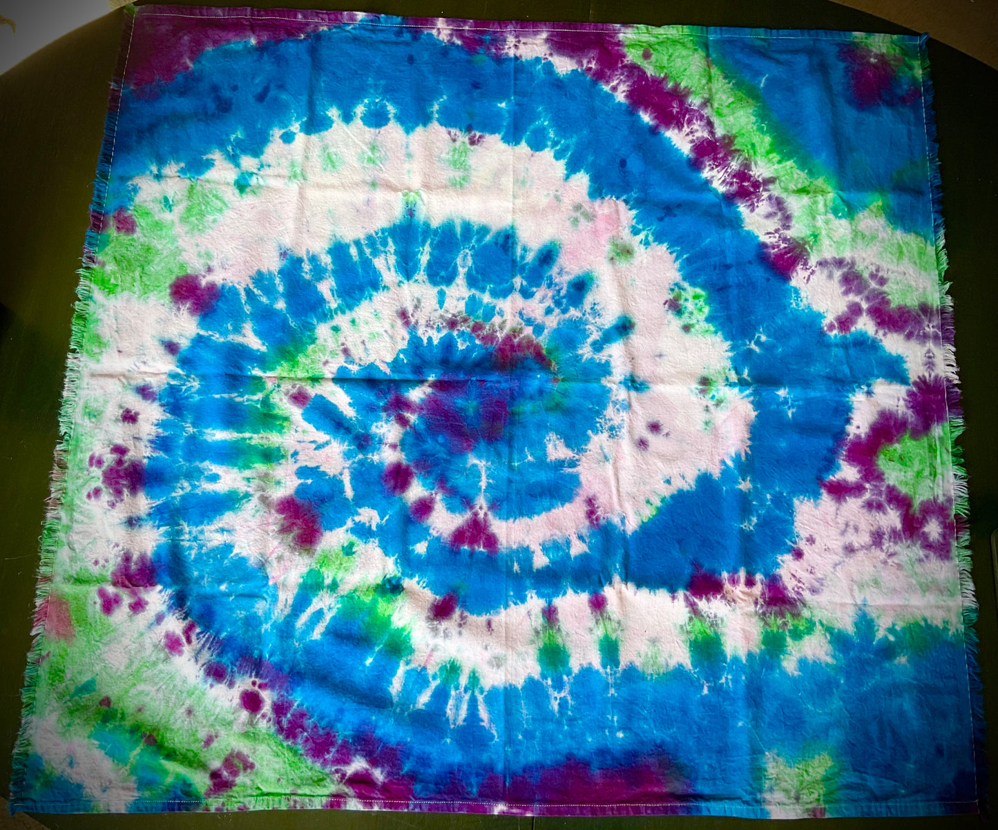 Tie Dye Altar Cloth or Tarot Cloth in Blue Purple and Green