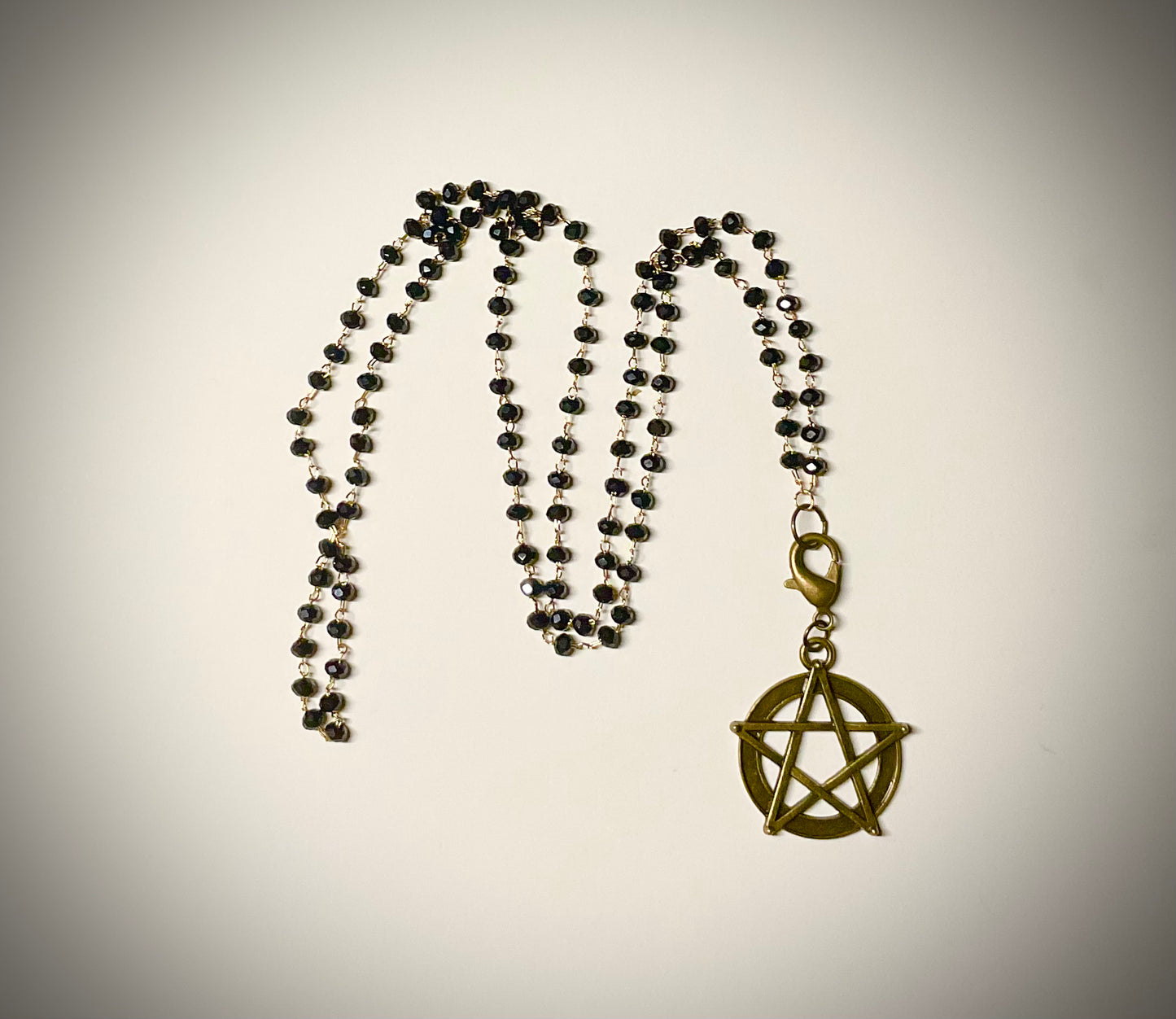 Bronze Tone Pentagram with Extended Points on Beaded Chain