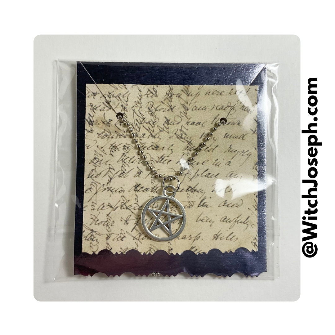 Silver Tone Pentacle Charm Necklace