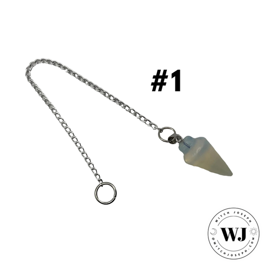 Opalite pendulum on a chain with 'WJ' logo in the corner…#1