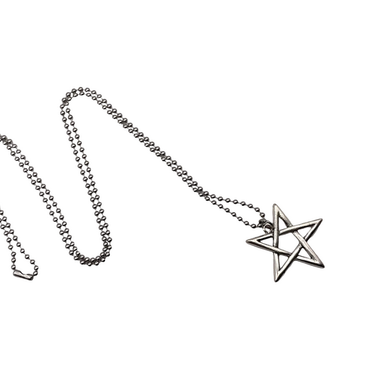Necklace with an inverted pendant with ball chain on a white background