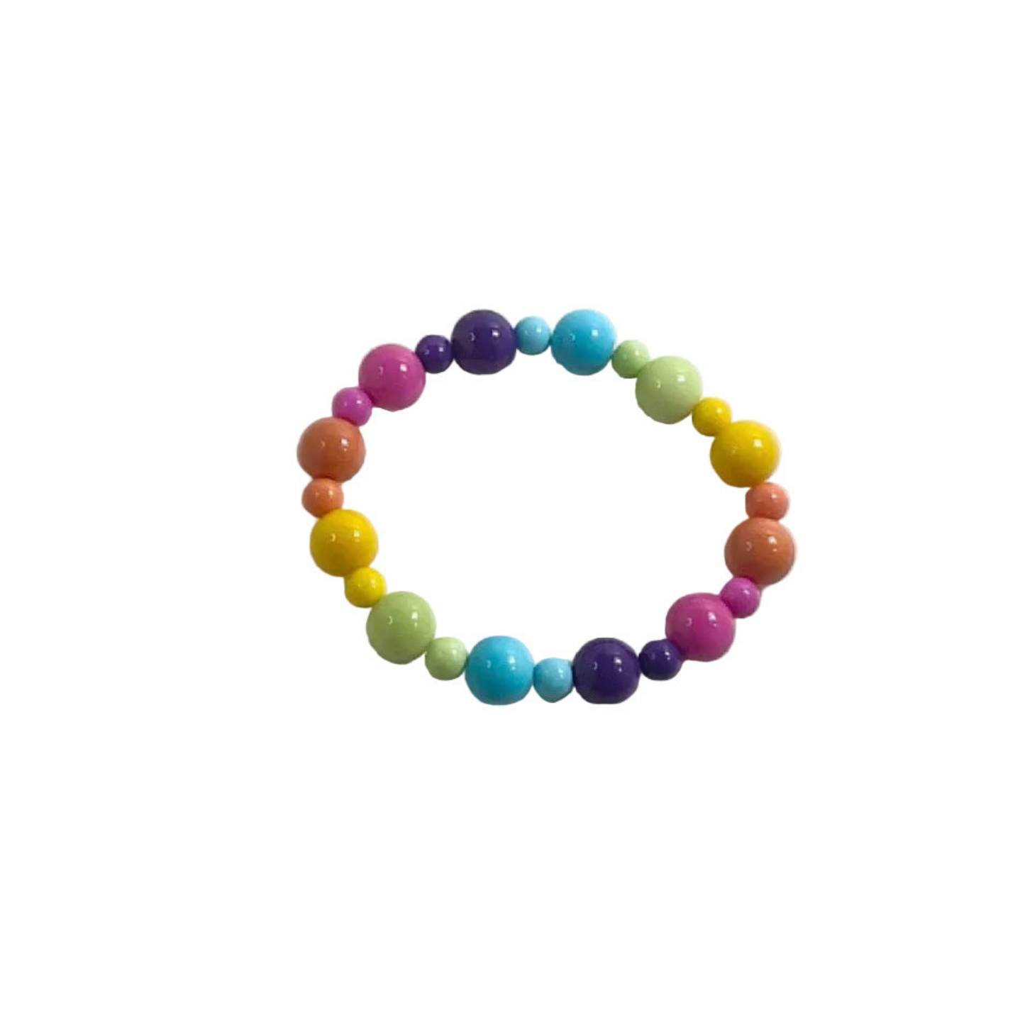 Multicolored pastel rainbow beaded pride bracelet displayed on a white background