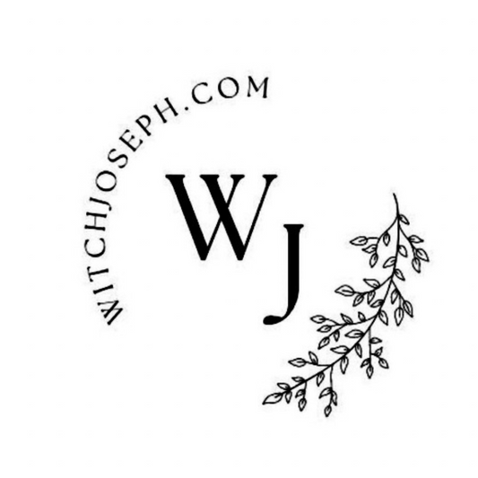 An image of the Witch Joseph url, with 'WJ' in the center and a leafy branch on the right…for the digital gift card