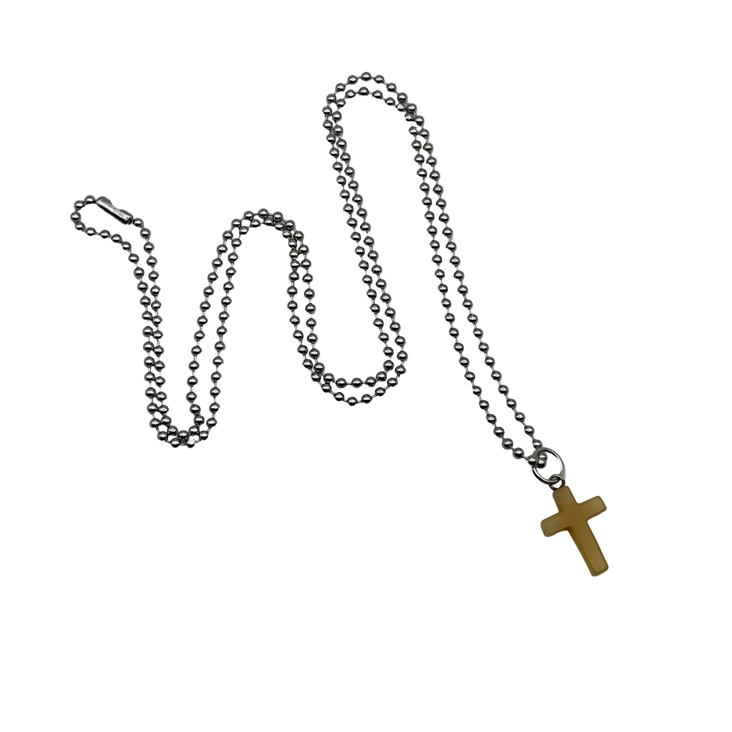 Charm Necklace with a gold cross pendant on a ball chain displayed on a white background