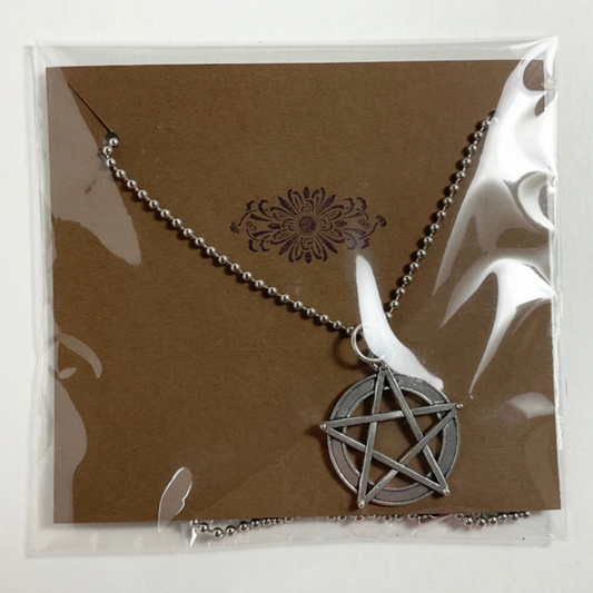Silver Tone Extended Pentacle Charm Necklace