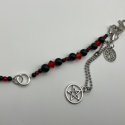 Lilith Seal Purse Charm – Witchy Bag Charm Dangle with Pentacle, Gothic Crystal Keychain, Lilith Protection Ward, Red & Black Witchcraft Sun Catcher