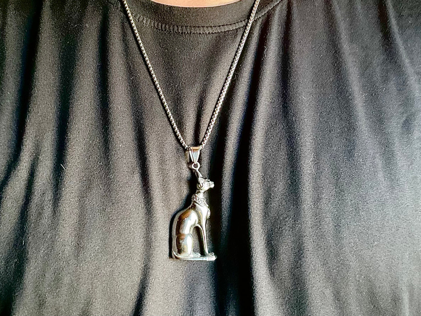 Bastet Steel Pendant on Stainless Steel Chain