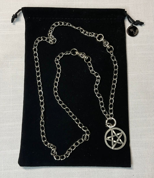 Pentagram Necklace in Silver Tone with Skulls