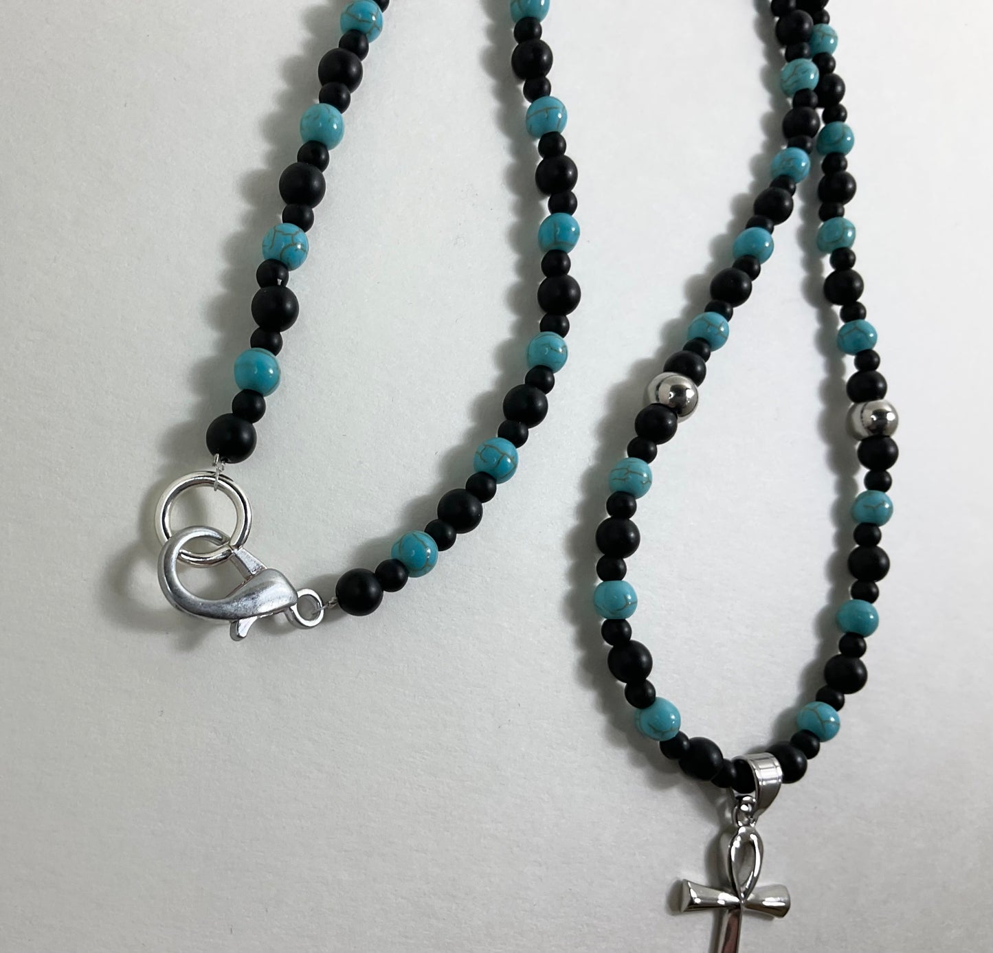 Ankh Necklace with Stainless Steel and Magnasite Accents