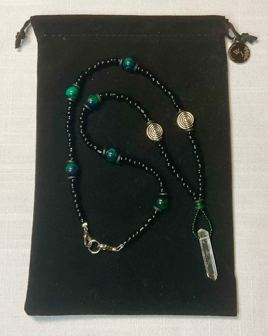 Dark Fairy Crystal Necklace with Green Tigers Eye Beads