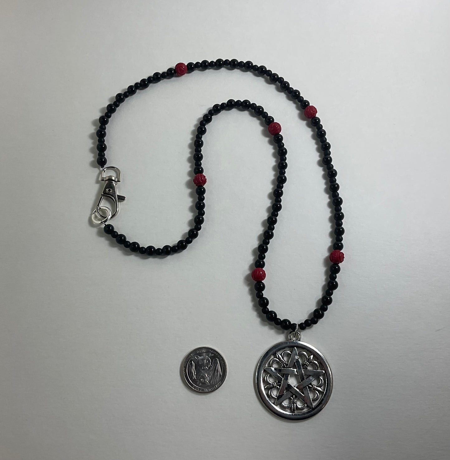 Pentacle With Red Coral Rose Beads