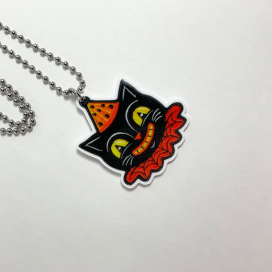 Black Cat in Party Hat and Collar Charm