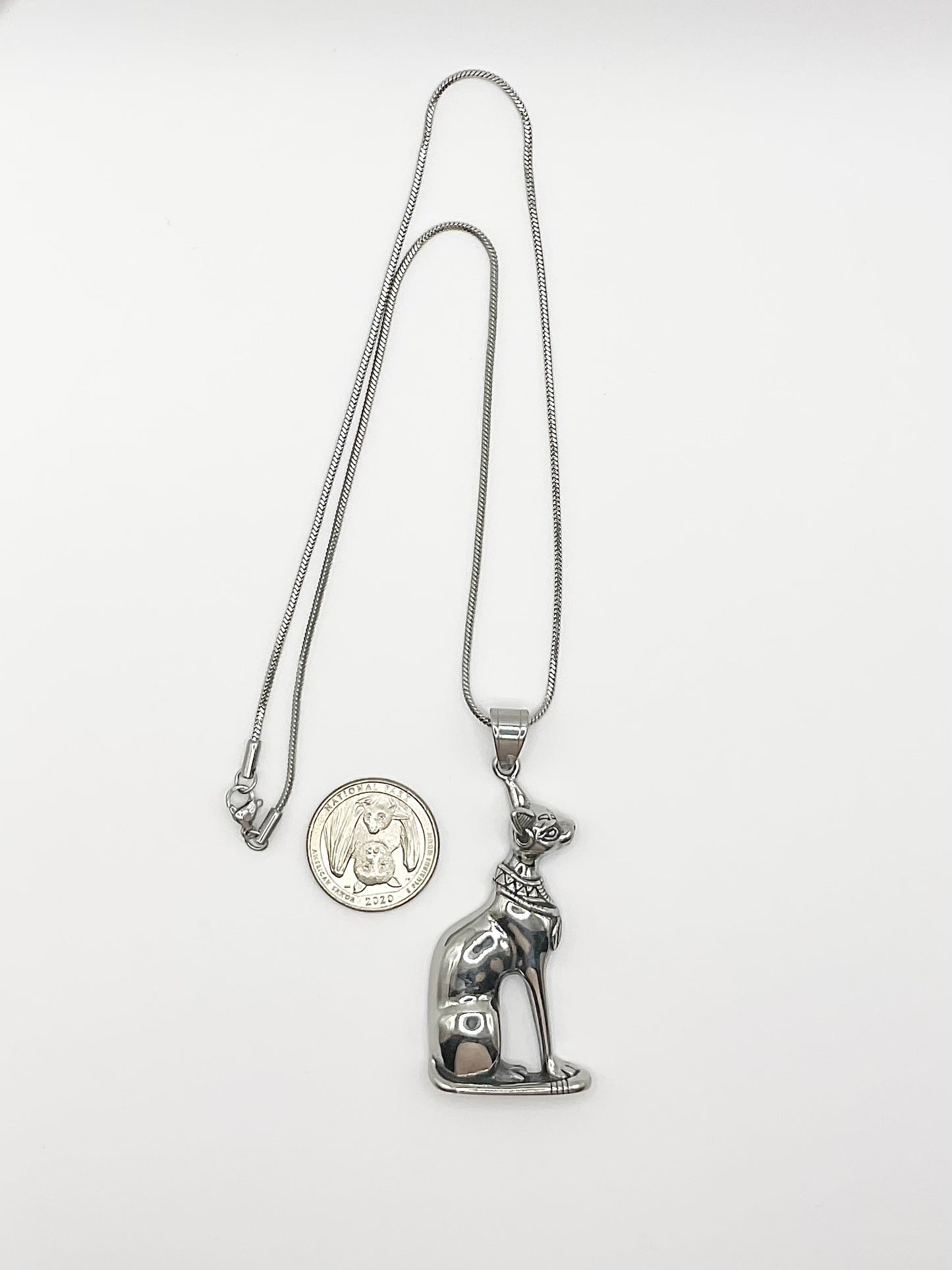 Bastet Steel Pendant on Stainless Steel Chain