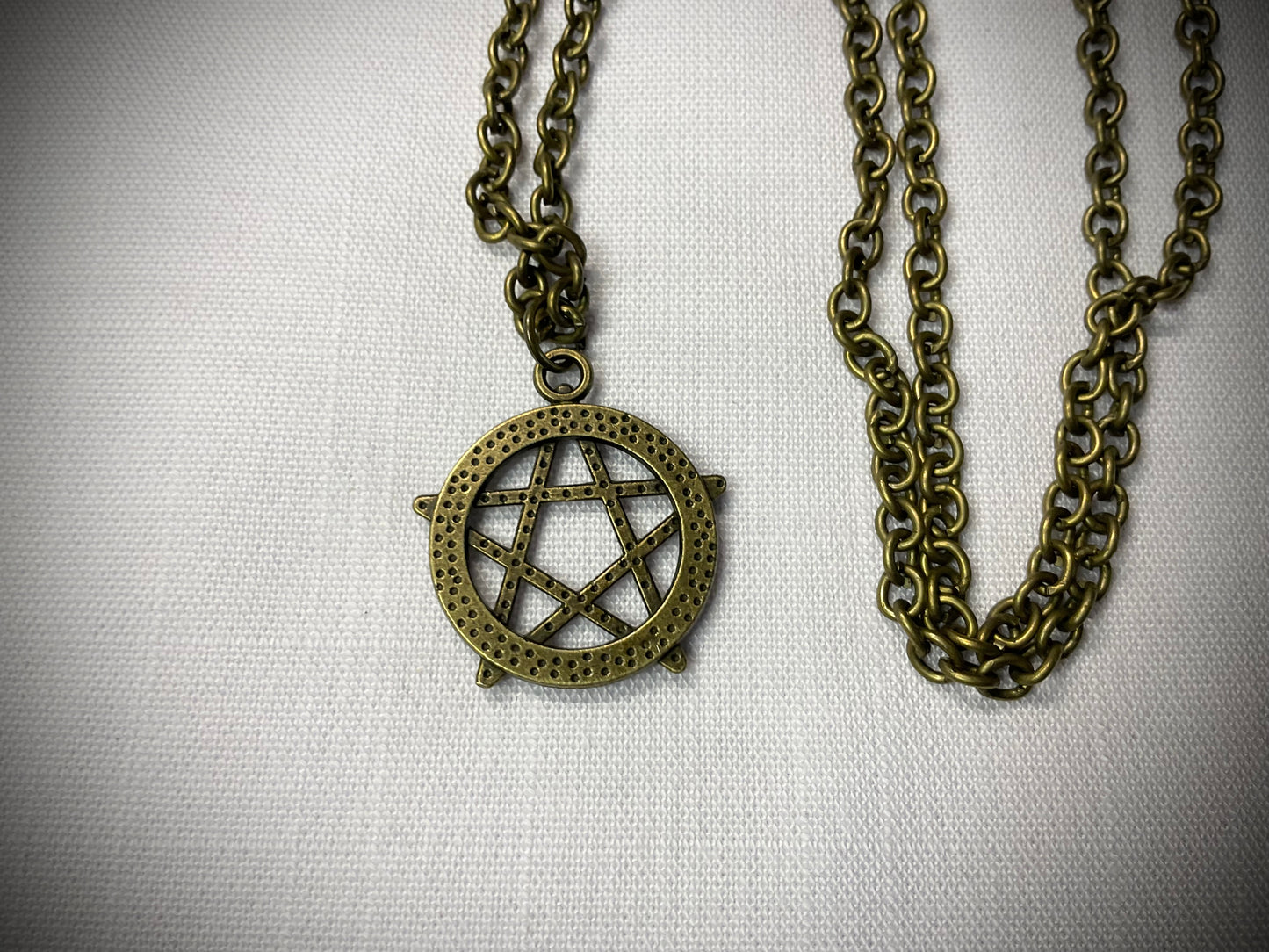 Pentagram Bronze Tone Charm Necklace